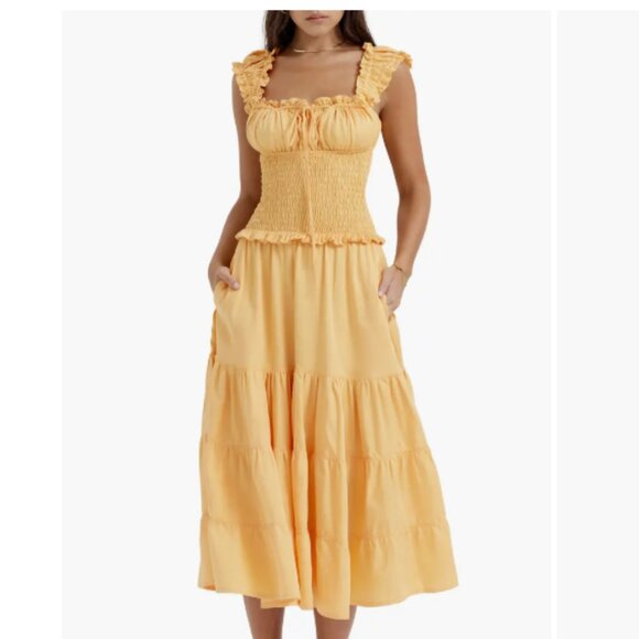 House of CB Dresses & Skirts - HOUSE OF CB Phedra Ruffle Smocked Bodice Sundress Large, WARM APRICOT